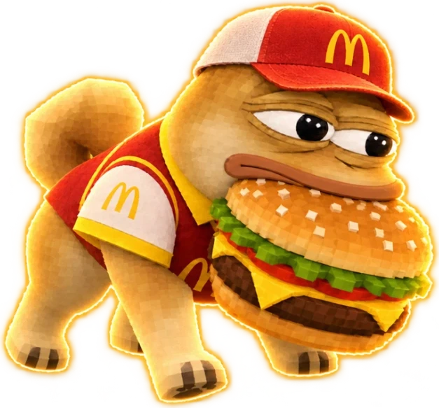 The dog carrying a huge burger in his mouth